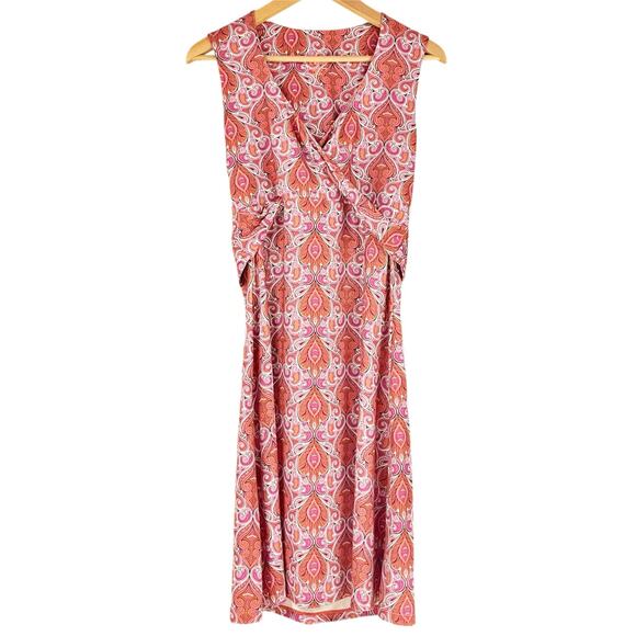 Prana Dresses & Skirts - PRANA Pink & Orange Paisley Athleisure Twist Dress w Built-In Bra Size L Stretch